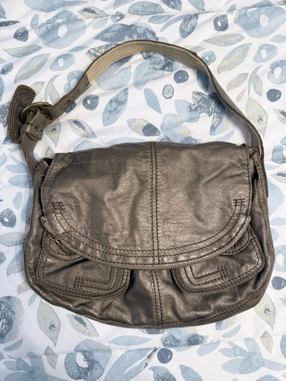 Lucky Brand Metallic Taupe Leather Shoulder Bag